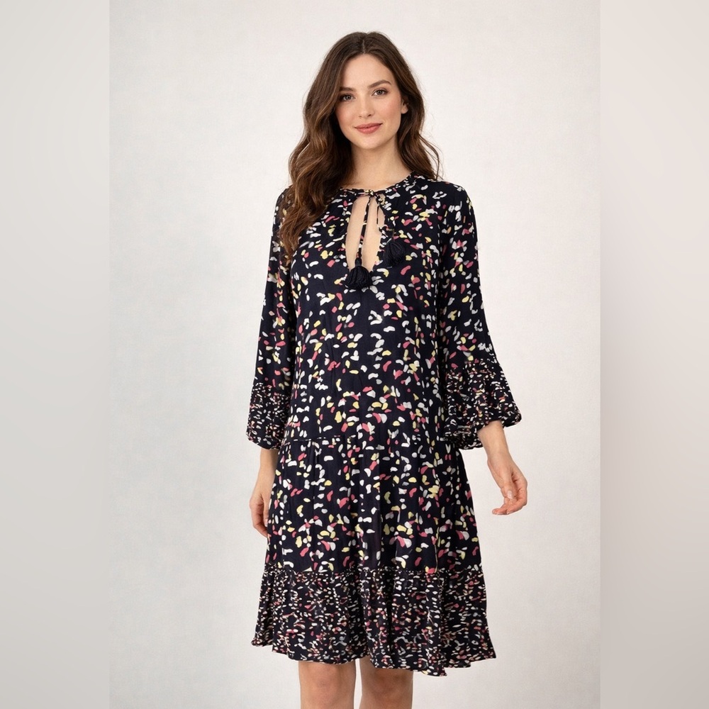 Maaji Dress in Black Multicolor Size Large Dreamer Black Opal Boho Relaxed Fit